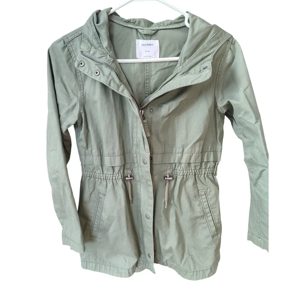Girls Old Navy Khaki Army Hooded Jacket‎ Sz XL (14)